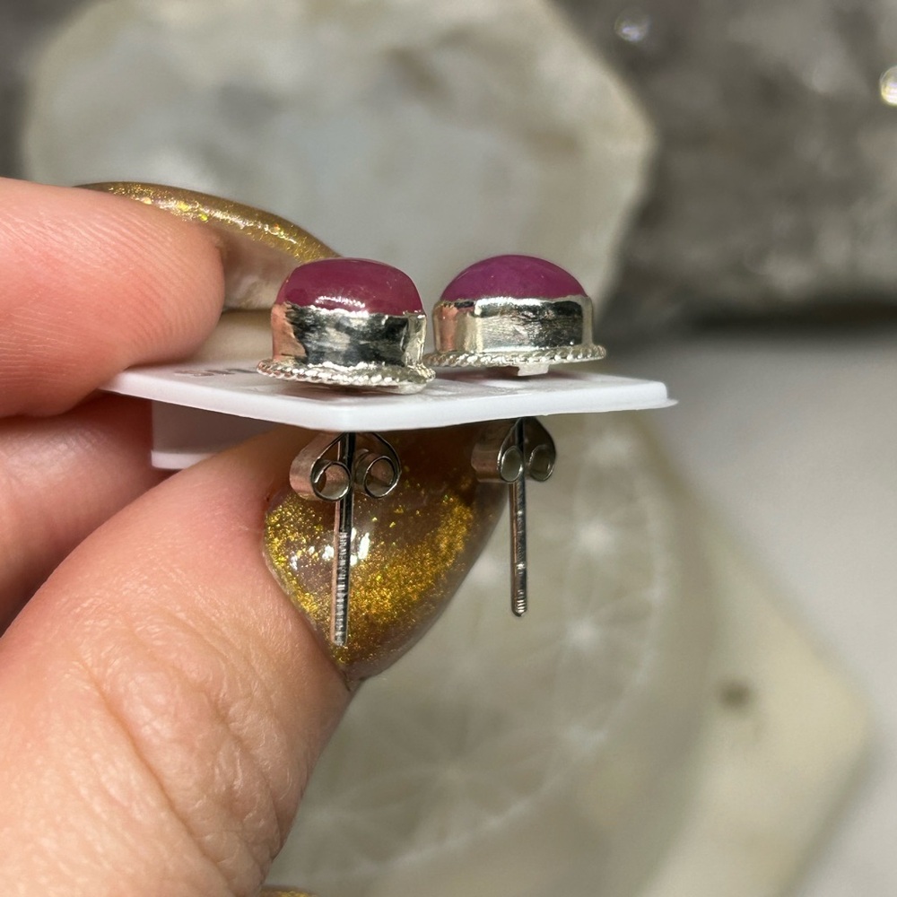 Ruby & Sterling Silver Stud Earrings - image 2